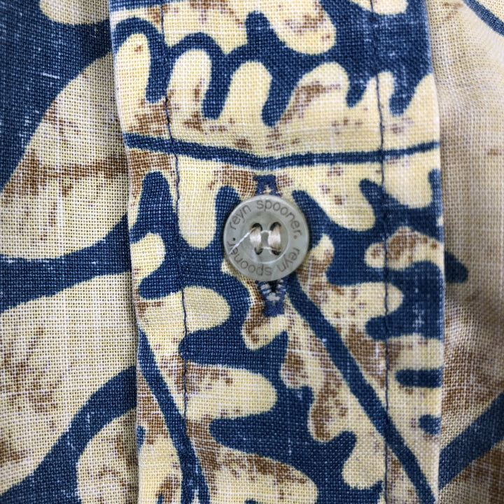 90'S Reyn Spooner Swimwear Tag All-over Leaf Pattern Pullover Button-Down Aloha Shirt Boxy Shirt Men's Size L (approx.) cotton blue type Vintage Second Hand