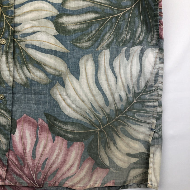 90'S Reyn Spooner swimwear tag, bikini tag, all-over leaf pattern, button-down Aloha shirt, boxy shirt, men's size XL equivalent. cotton blue type Vintage Second Hand