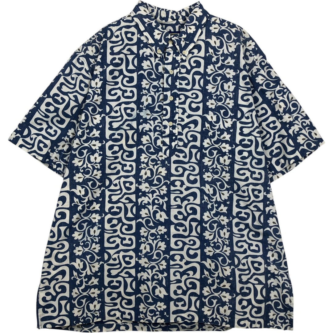 90'S Reyn Spooner Phil Edwards all-over print pullover button-down Aloha shirt, boxy shirt, men's size XXL equivalent. cotton blue type Vintage Second Hand