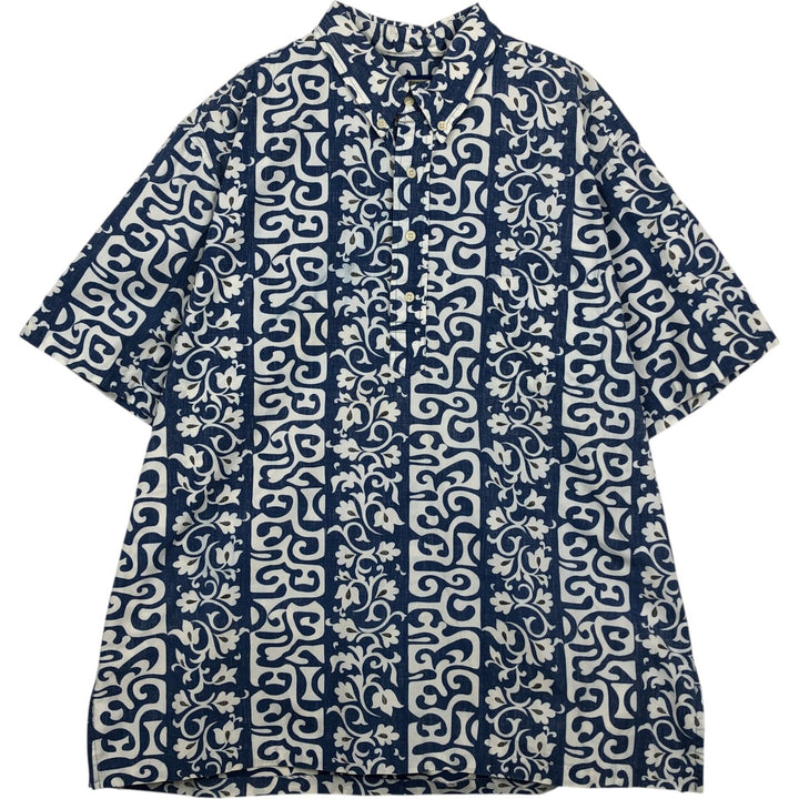 90'S Reyn Spooner Phil Edwards all-over print pullover button-down Aloha shirt, boxy shirt, men's size XXL equivalent. cotton blue type Vintage Second Hand
