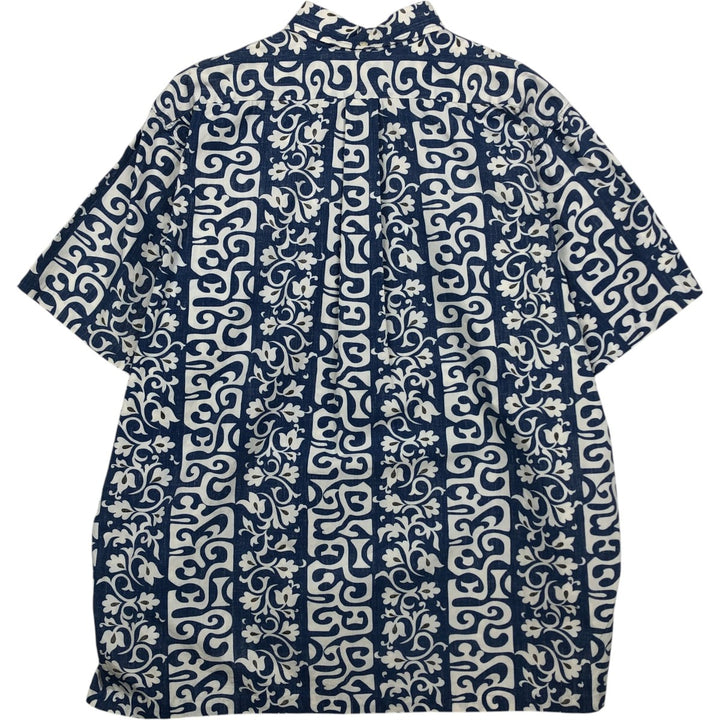 90'S Reyn Spooner Phil Edwards all-over print pullover button-down Aloha shirt, boxy shirt, men's size XXL equivalent. cotton blue type Vintage Second Hand