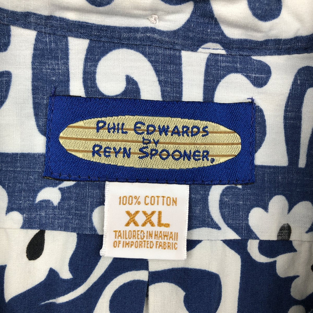 90'S Reyn Spooner Phil Edwards all-over print pullover button-down Aloha shirt, boxy shirt, men's size XXL equivalent. cotton blue type Vintage Second Hand