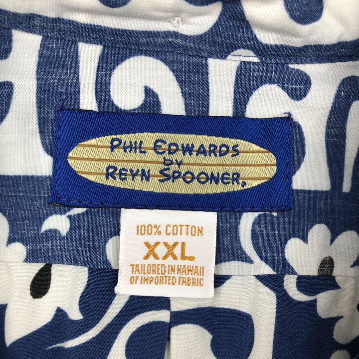 90'S Reyn Spooner Phil Edwards all-over print pullover button-down Aloha shirt, boxy shirt, men's size XXL equivalent. cotton blue type Vintage Second Hand