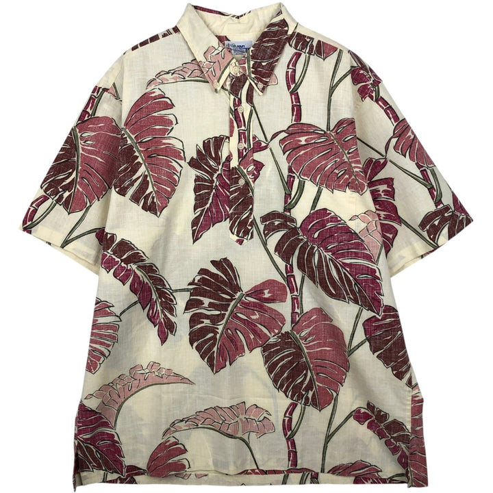 90'S Reyn Spooner Swimsuit Bikini Tag All-over Leaf Pattern Pullover Button-down Aloha Shirt Boxy Shirt cotton ivory Vintage Second Hand