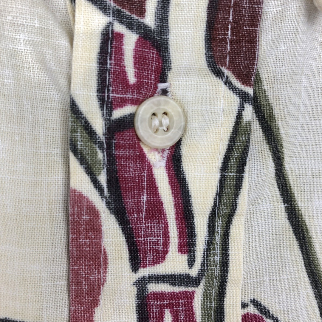 90'S Reyn Spooner Swimsuit Bikini Tag All-over Leaf Pattern Pullover Button-down Aloha Shirt Boxy Shirt cotton ivory Vintage Second Hand