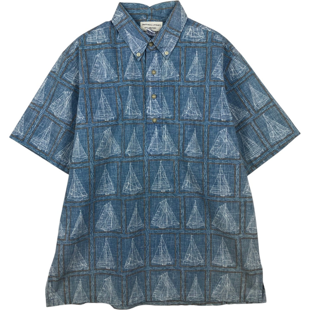 90'S Reyn Spooner DIETRICH VAREZ COLLECTION Yacht Pattern Pullover Button-Down Aloha Shirt Boxy Shirt cotton Blue type light blue Vintage Second Hand
