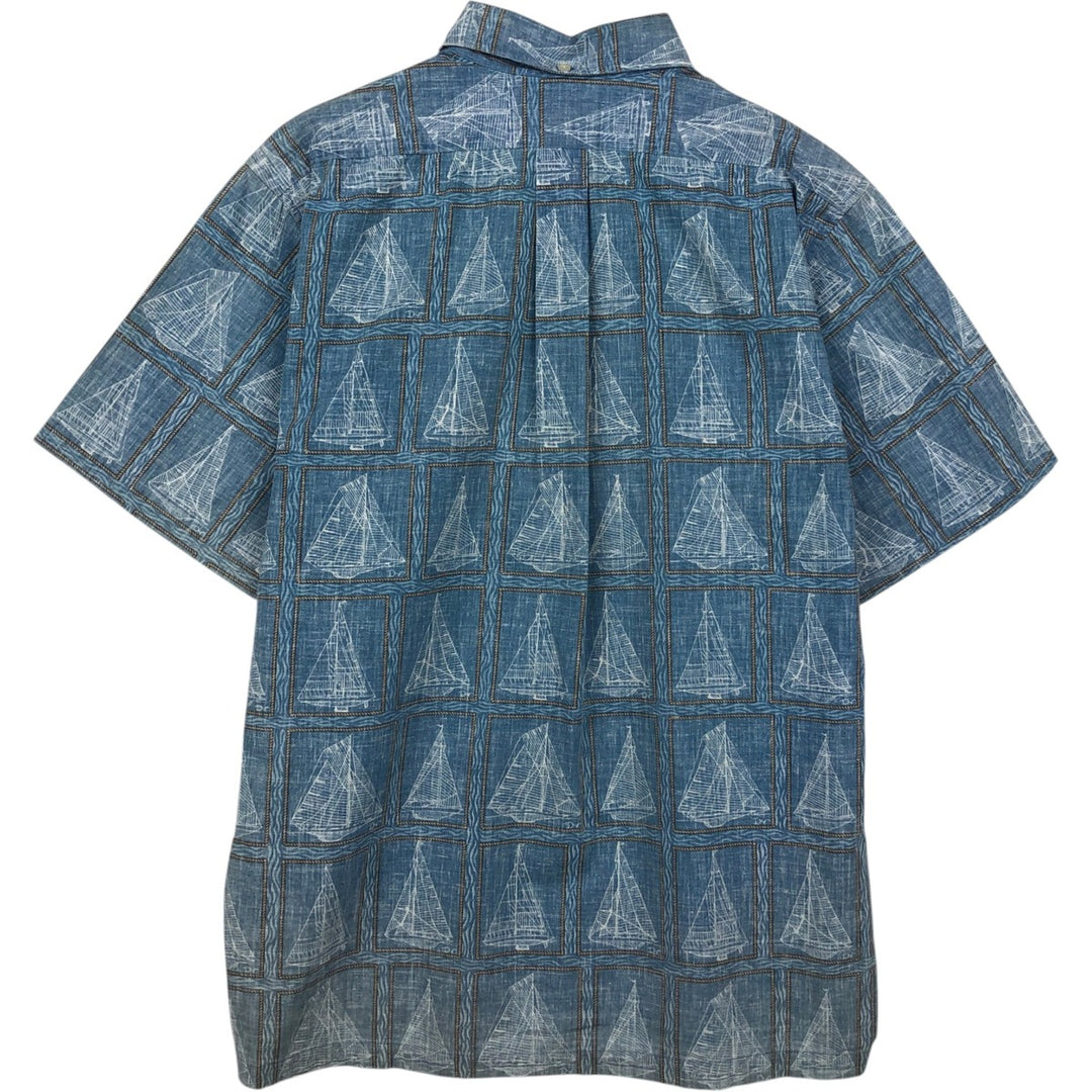 90'S Reyn Spooner DIETRICH VAREZ COLLECTION Yacht Pattern Pullover Button-Down Aloha Shirt Boxy Shirt cotton Blue type light blue Vintage Second Hand