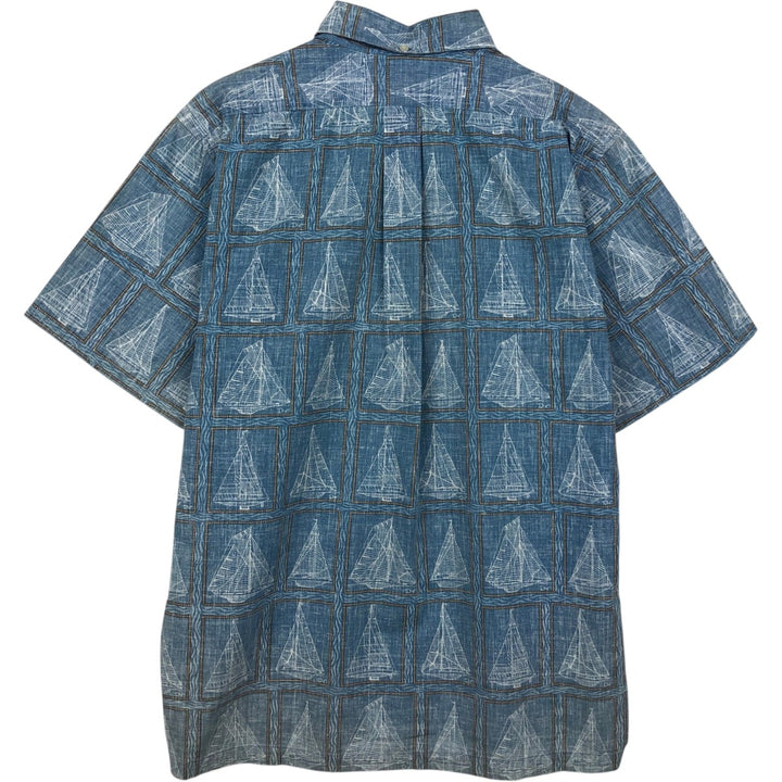 90'S Reyn Spooner DIETRICH VAREZ COLLECTION Yacht Pattern Pullover Button-Down Aloha Shirt Boxy Shirt cotton Blue type light blue Vintage Second Hand