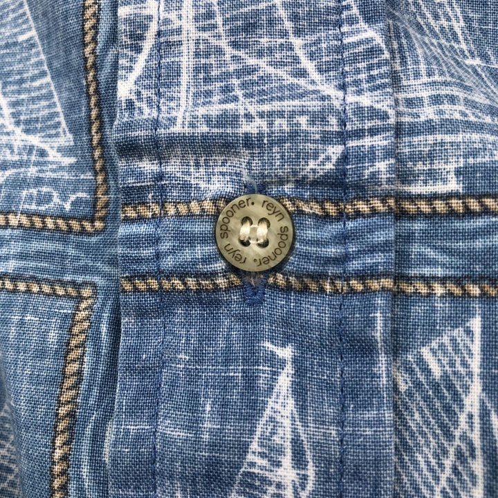 90'S Reyn Spooner DIETRICH VAREZ COLLECTION Yacht Pattern Pullover Button-Down Aloha Shirt Boxy Shirt cotton Blue type light blue Vintage Second Hand