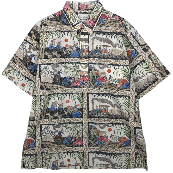 90'S Reyn Spooner DIETRICH VAREZ COLLECTION all-over print pullover button-down Aloha shirt boxy shirt cotton Beige type Vintage Second Hand