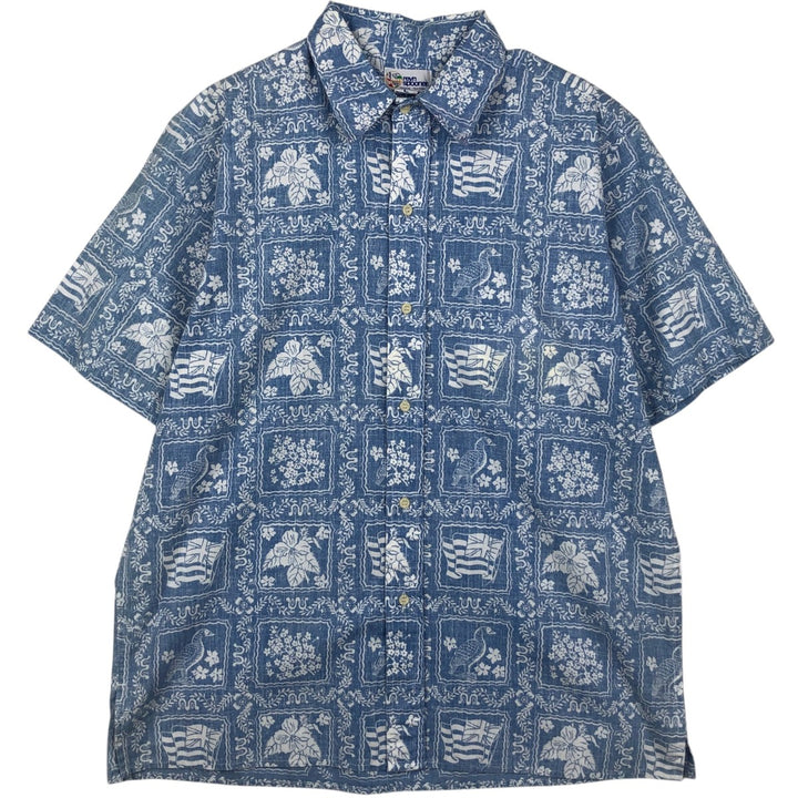 90'S Reyn Spooner Swimsuit Bikini Tag All-over Print Lahaina Sailor Button-down Aloha Shirt Box Shirt Men's Size L (approx.) cotton Blue type light blue Vintage Second Hand