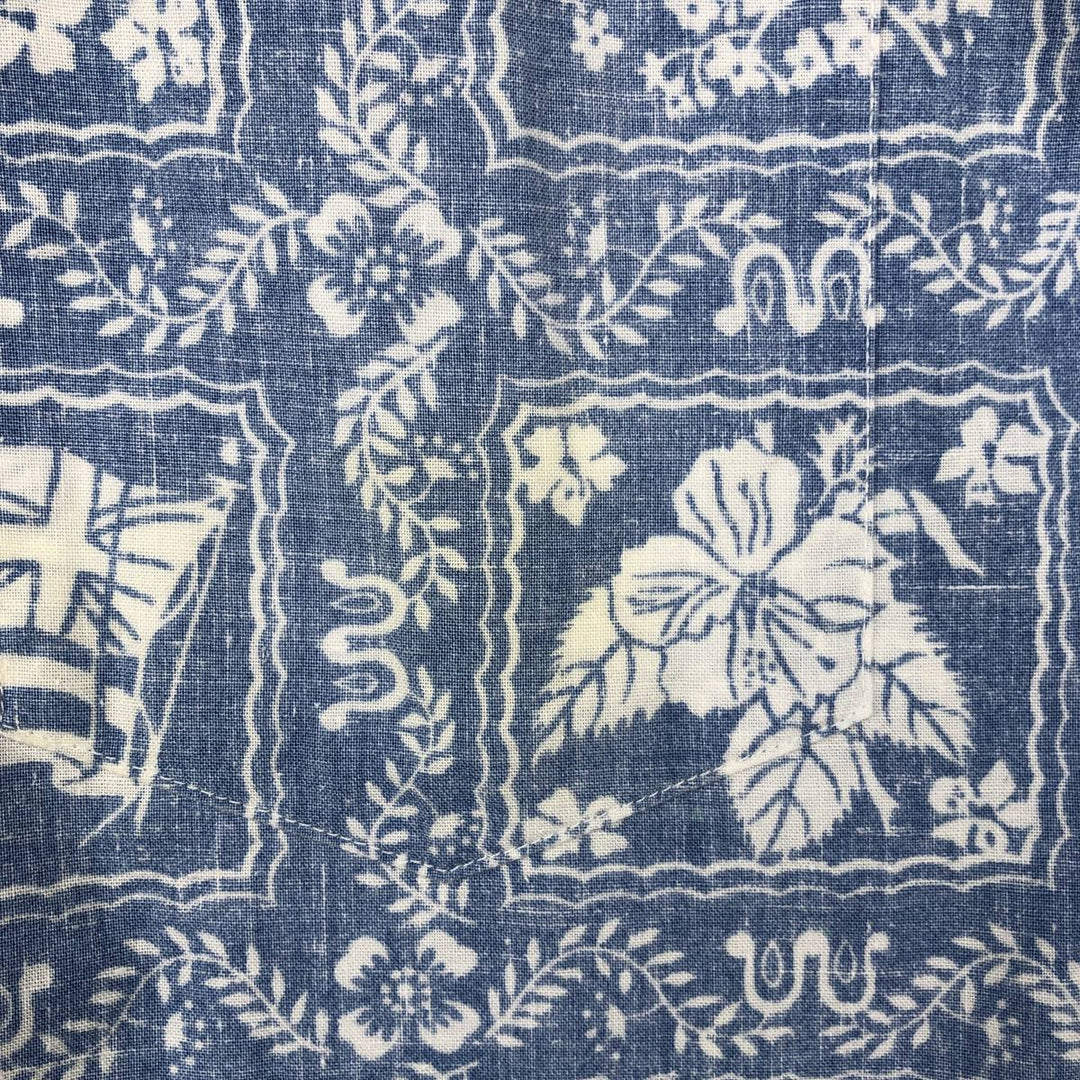 90'S Reyn Spooner Swimsuit Bikini Tag All-over Print Lahaina Sailor Button-down Aloha Shirt Box Shirt Men's Size L (approx.) cotton Blue type light blue Vintage Second Hand
