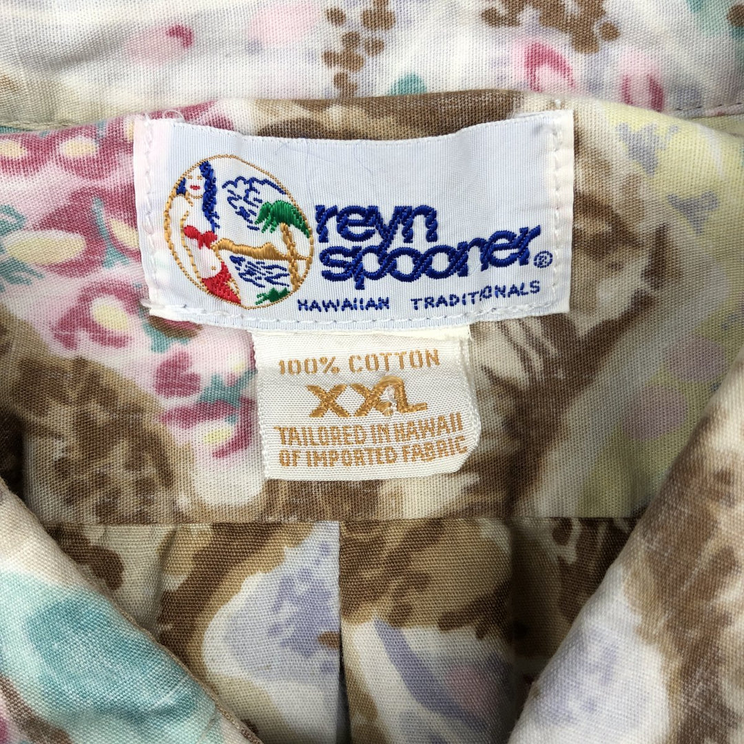90'S Reyn Spooner Swimsuit Bikini Tag All-over Print Button-down Hawaiian Aloha Shirt Box Shirt Men's XXL equivalent cotton Beige type Vintage Second Hand