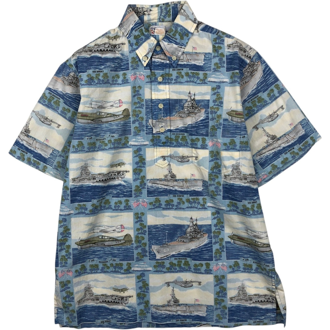 90'S Reyn Spooner Swimsuit Bikini Tag All-over Print Pullover Button-down Aloha Shirt Boxy Shirt Made in USA cotton Blue type light blue Vintage Second Hand