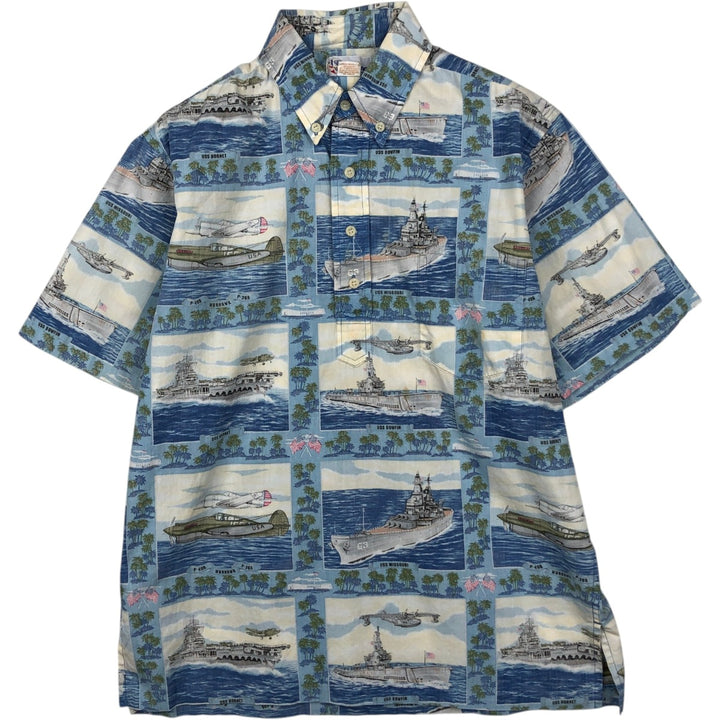 90'S Reyn Spooner Swimsuit Bikini Tag All-over Print Pullover Button-down Aloha Shirt Boxy Shirt Made in USA cotton Blue type light blue Vintage Second Hand