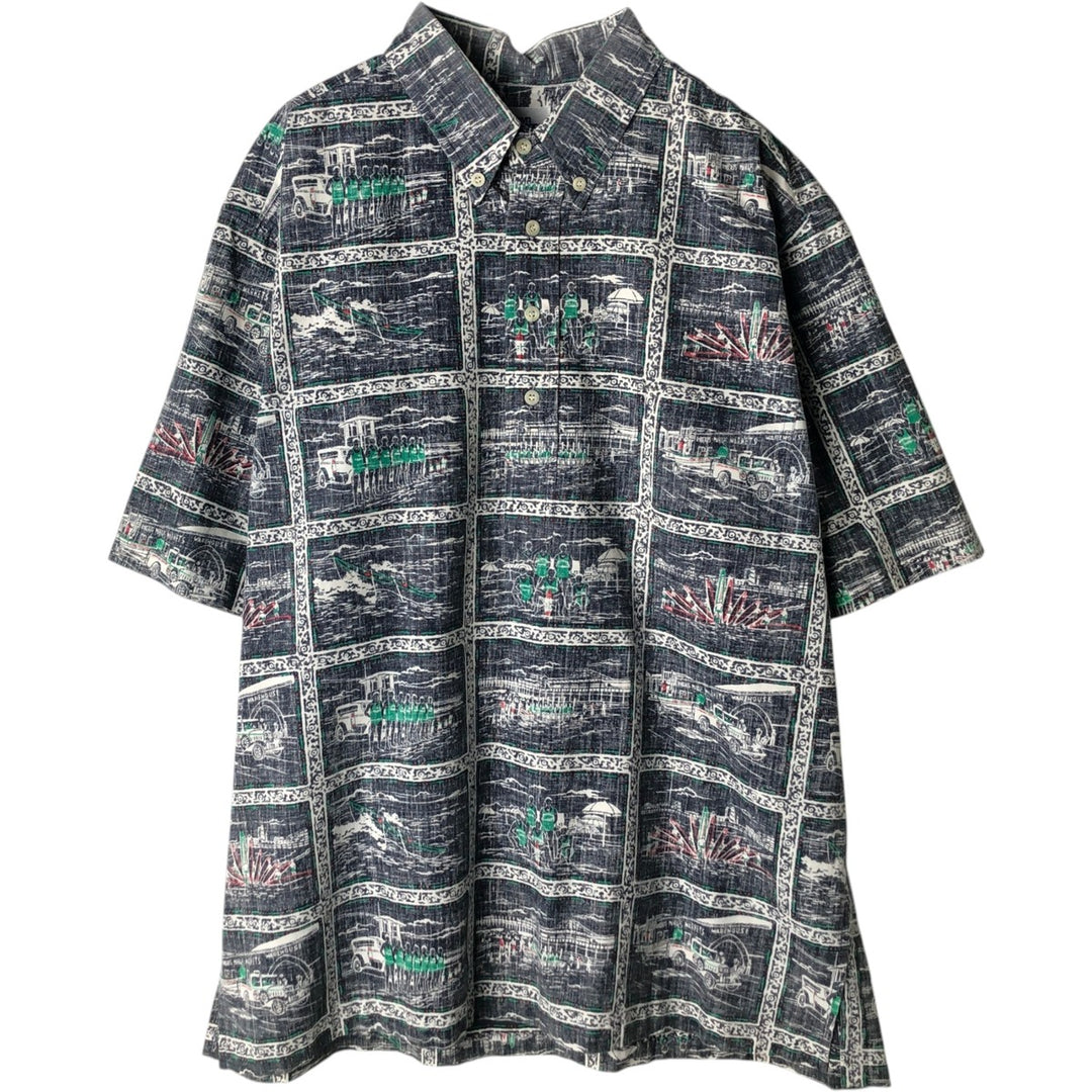 90'S Reyn Spooner Swimsuit Bikini Tag All-over Print Pullover Button-down Aloha Shirt Box Shirt Men's XL equivalent cotton gray type Vintage Second Hand