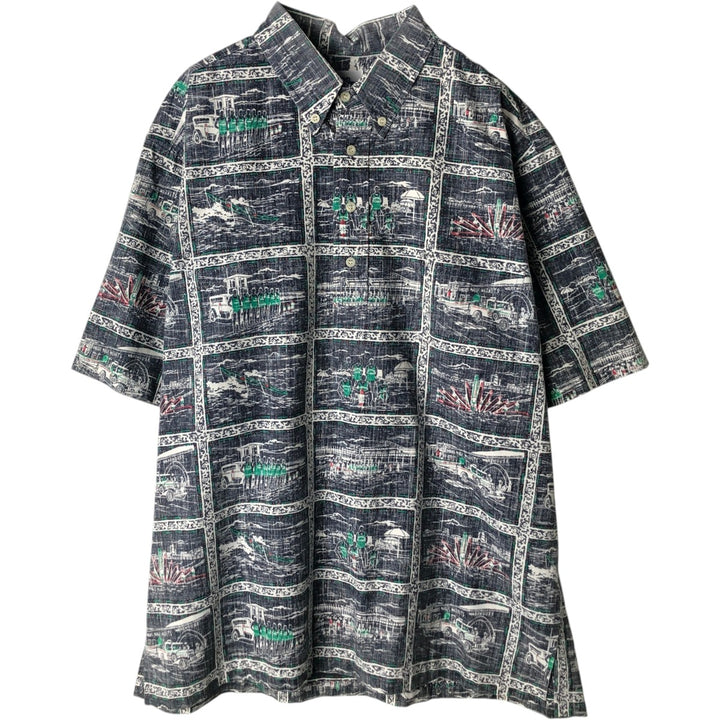 90'S Reyn Spooner Swimsuit Bikini Tag All-over Print Pullover Button-down Aloha Shirt Box Shirt Men's XL equivalent cotton gray type Vintage Second Hand