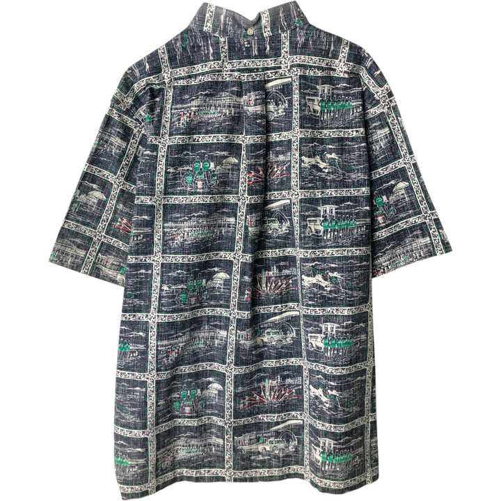 90'S Reyn Spooner Swimsuit Bikini Tag All-over Print Pullover Button-down Aloha Shirt Box Shirt Men's XL equivalent cotton gray type Vintage Second Hand