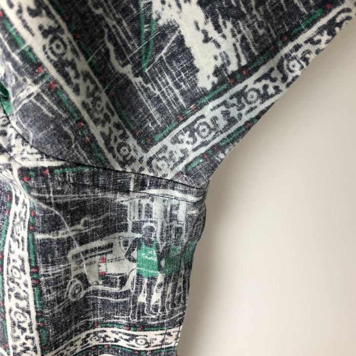 90'S Reyn Spooner Swimsuit Bikini Tag All-over Print Pullover Button-down Aloha Shirt Box Shirt Men's XL equivalent cotton gray type Vintage Second Hand