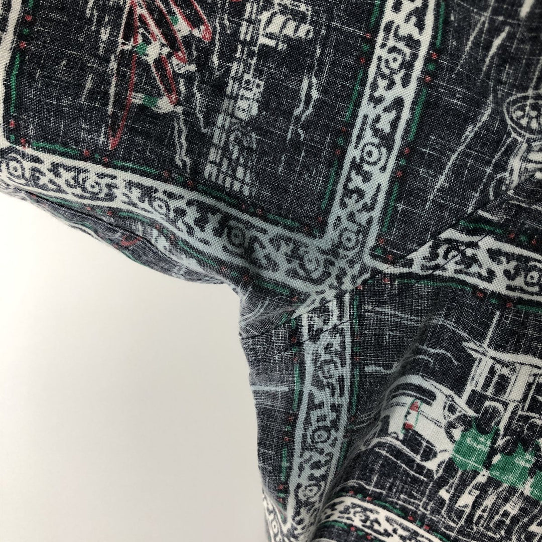 90'S Reyn Spooner Swimsuit Bikini Tag All-over Print Pullover Button-down Aloha Shirt Box Shirt Men's XL equivalent cotton gray type Vintage Second Hand