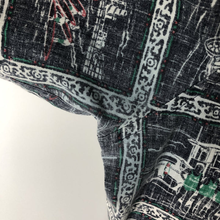 90'S Reyn Spooner Swimsuit Bikini Tag All-over Print Pullover Button-down Aloha Shirt Box Shirt Men's XL equivalent cotton gray type Vintage Second Hand