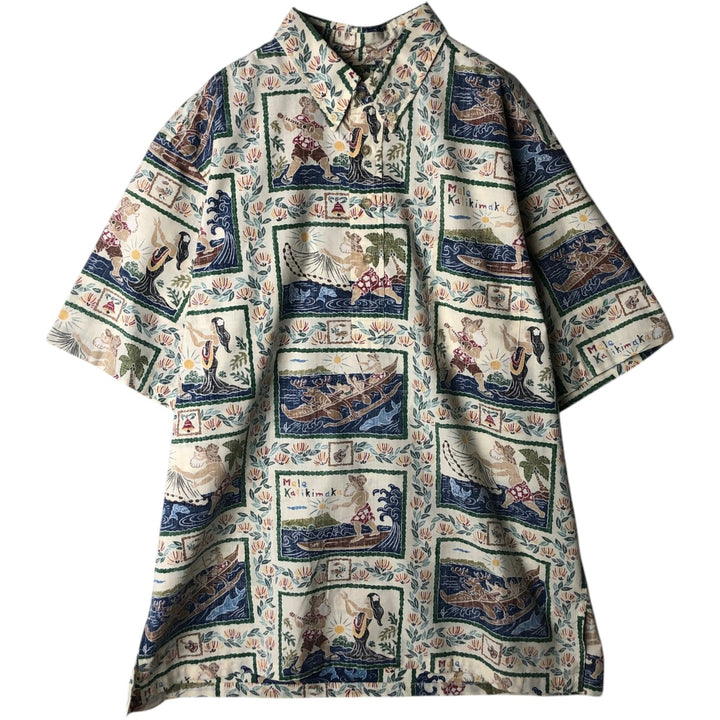 90'S Reyn Spooner MELE KALIKIMAKA Christmas Limited Edition All-Over Print Pullover Button-Down Aloha Shirt cotton Beige type Vintage Second Hand
