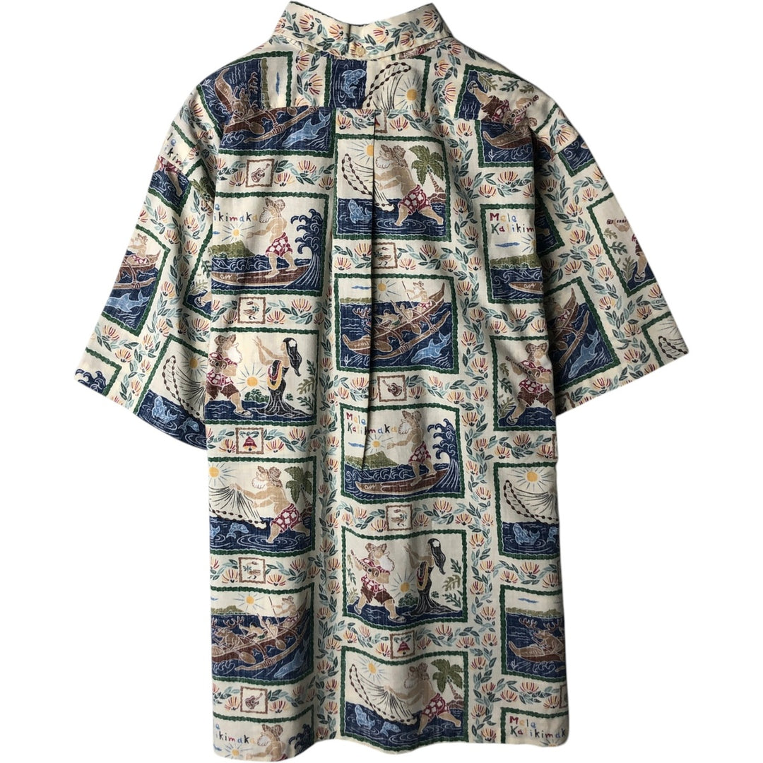 90'S Reyn Spooner MELE KALIKIMAKA Christmas Limited Edition All-Over Print Pullover Button-Down Aloha Shirt cotton Beige type Vintage Second Hand