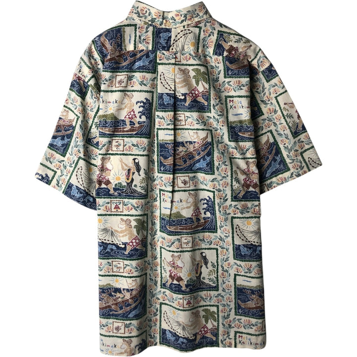 90'S Reyn Spooner MELE KALIKIMAKA Christmas Limited Edition All-Over Print Pullover Button-Down Aloha Shirt cotton Beige type Vintage Second Hand
