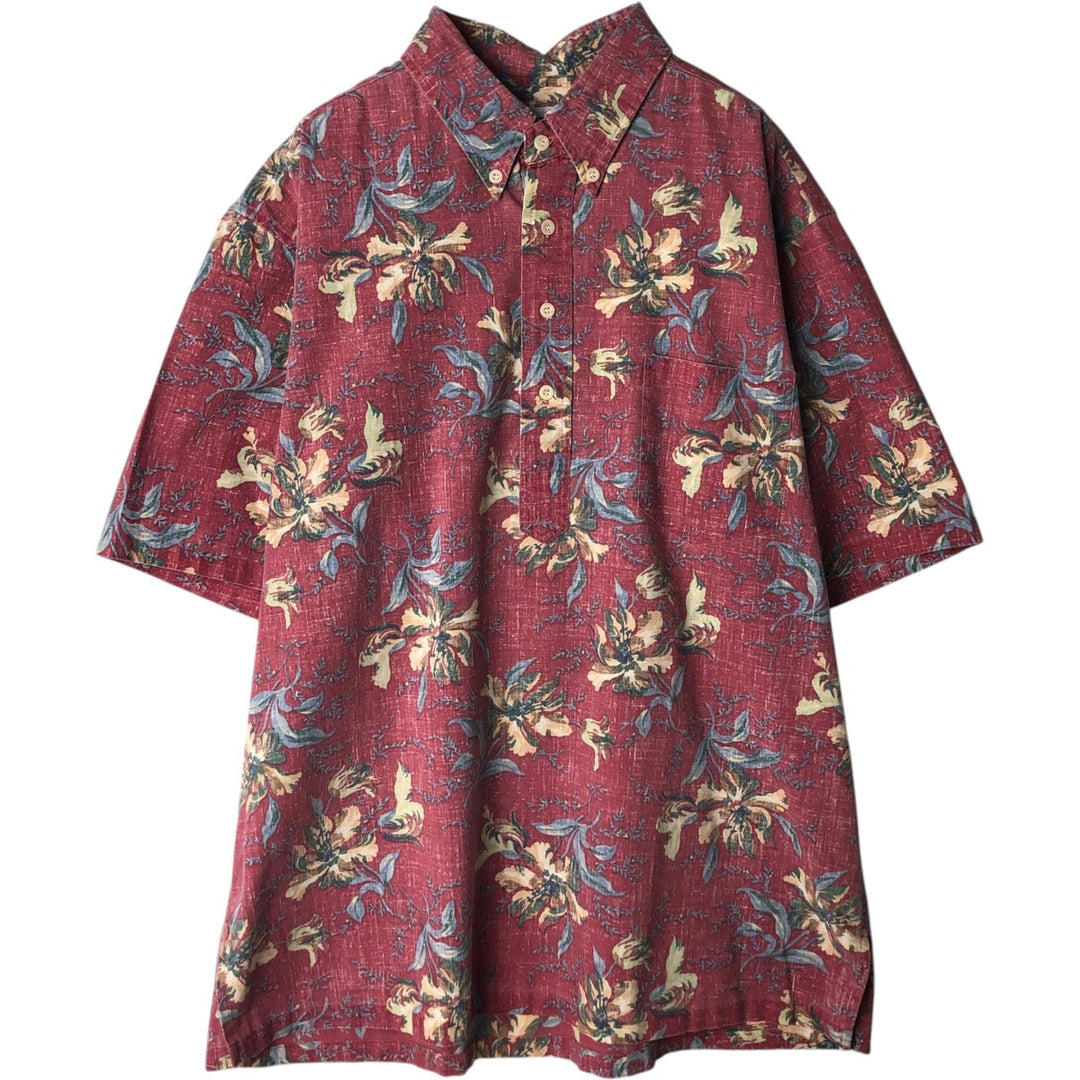 90'S Reyn Spooner Swimsuit Bikini Tag All-over Floral Print Pullover Button-down Hawaiian Aloha Shirt Boxy Shirt cotton red type Vintage Second Hand