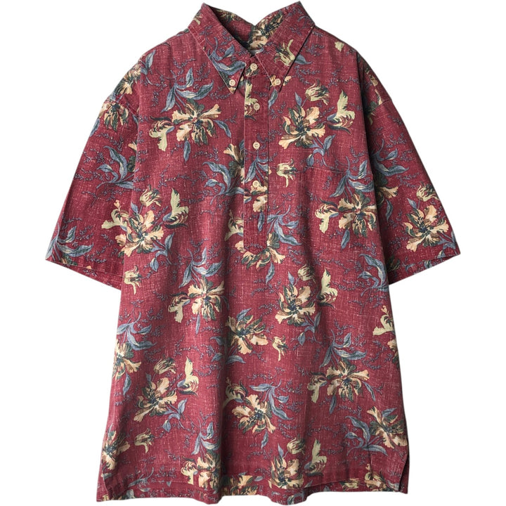 90'S Reyn Spooner Swimsuit Bikini Tag All-over Floral Print Pullover Button-down Hawaiian Aloha Shirt Boxy Shirt cotton red type Vintage Second Hand