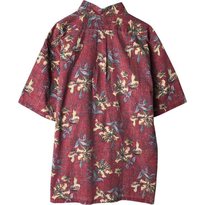 90'S Reyn Spooner Swimsuit Bikini Tag All-over Floral Print Pullover Button-down Hawaiian Aloha Shirt Boxy Shirt cotton red type Vintage Second Hand