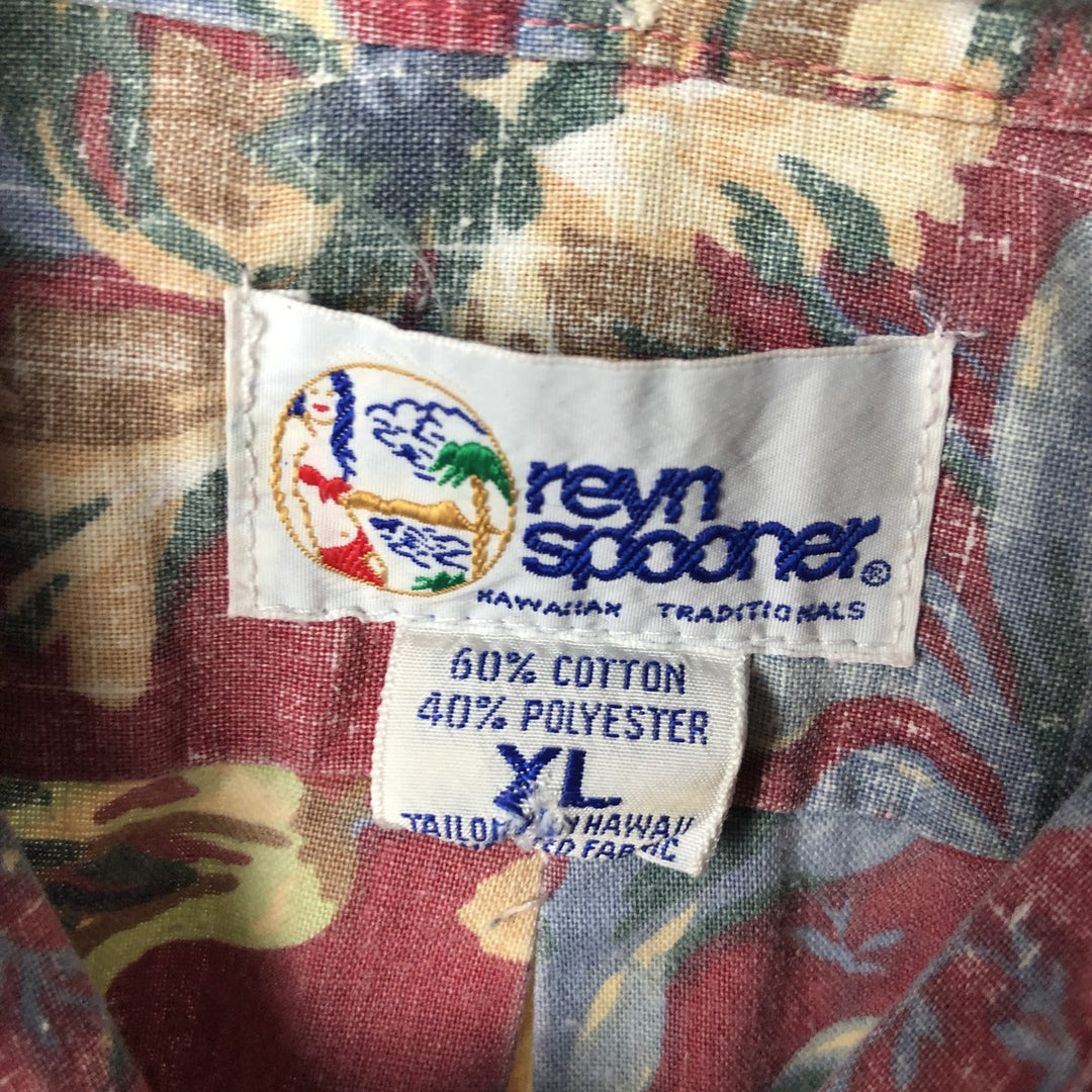 90'S Reyn Spooner Swimsuit Bikini Tag All-over Floral Print Pullover Button-down Hawaiian Aloha Shirt Boxy Shirt cotton red type Vintage Second Hand