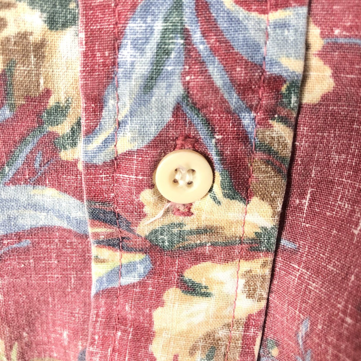 90'S Reyn Spooner Swimsuit Bikini Tag All-over Floral Print Pullover Button-down Hawaiian Aloha Shirt Boxy Shirt cotton red type Vintage Second Hand