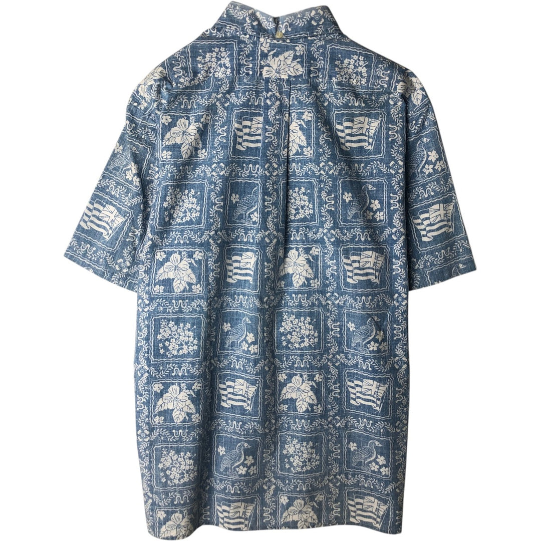 90'S Reyn Spooner swimwear, bikini tag, all-over print, Lahaina sailor, button-down, Hawaiian aloha shirt, boxy shirt cotton blue type Vintage Second Hand