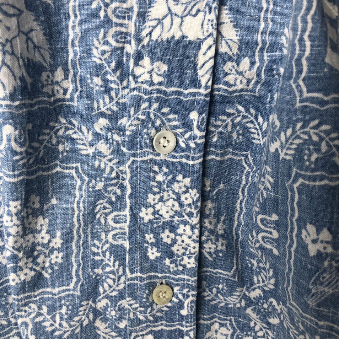 90'S Reyn Spooner swimwear, bikini tag, all-over print, Lahaina sailor, button-down, Hawaiian aloha shirt, boxy shirt cotton blue type Vintage Second Hand