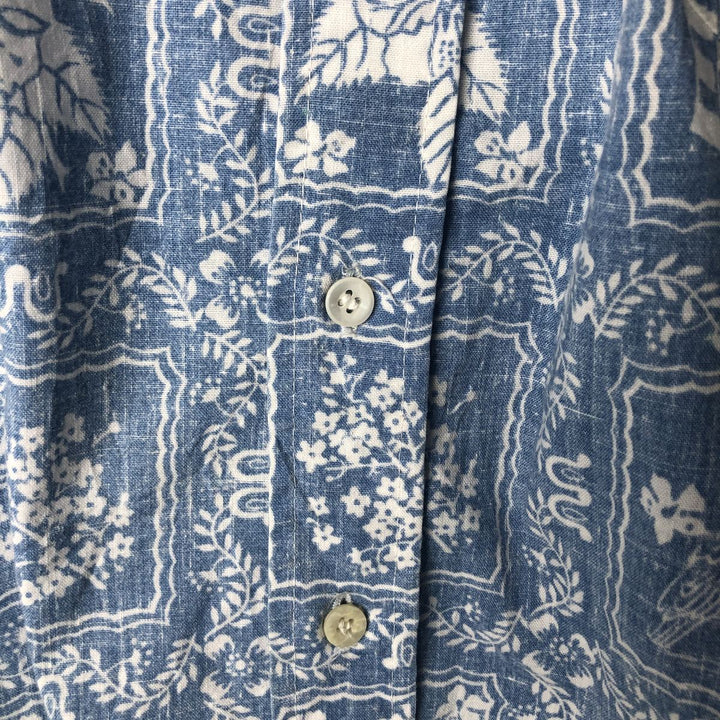 90'S Reyn Spooner swimwear, bikini tag, all-over print, Lahaina sailor, button-down, Hawaiian aloha shirt, boxy shirt cotton blue type Vintage Second Hand