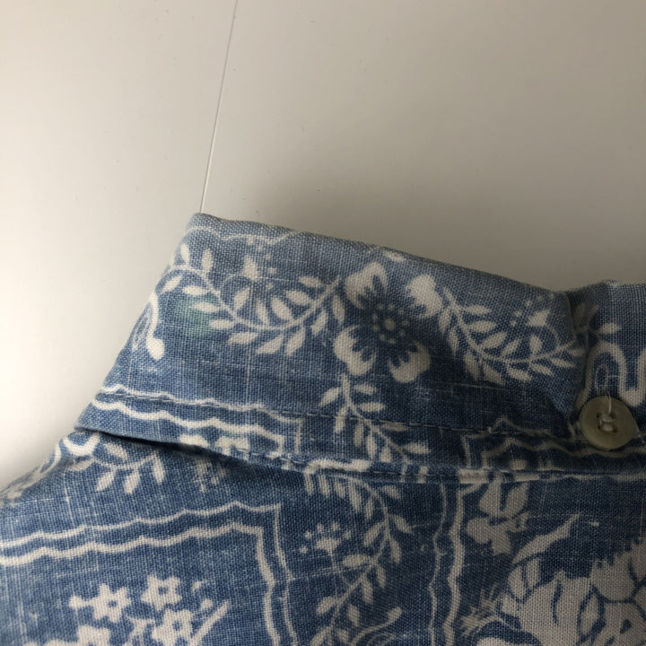 90'S Reyn Spooner swimwear, bikini tag, all-over print, Lahaina sailor, button-down, Hawaiian aloha shirt, boxy shirt cotton blue type Vintage Second Hand