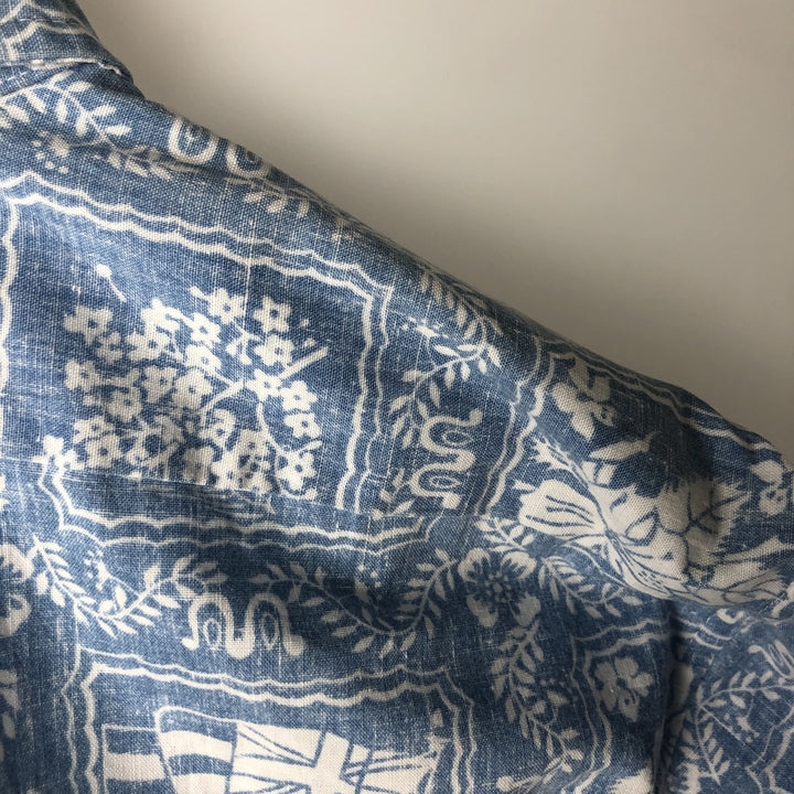 90'S Reyn Spooner swimwear, bikini tag, all-over print, Lahaina sailor, button-down, Hawaiian aloha shirt, boxy shirt cotton blue type Vintage Second Hand