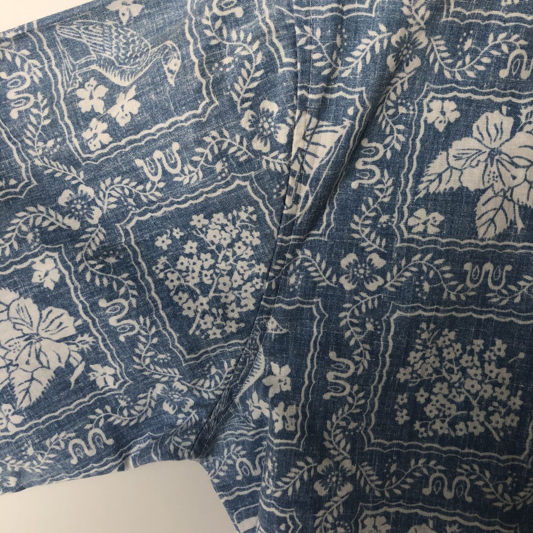 90'S Reyn Spooner swimwear, bikini tag, all-over print, Lahaina sailor, button-down, Hawaiian aloha shirt, boxy shirt cotton blue type Vintage Second Hand