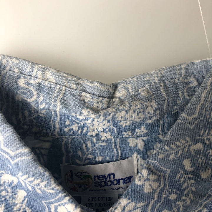 90'S Reyn Spooner swimwear, bikini tag, all-over print, Lahaina sailor, button-down, Hawaiian aloha shirt, boxy shirt cotton blue type Vintage Second Hand