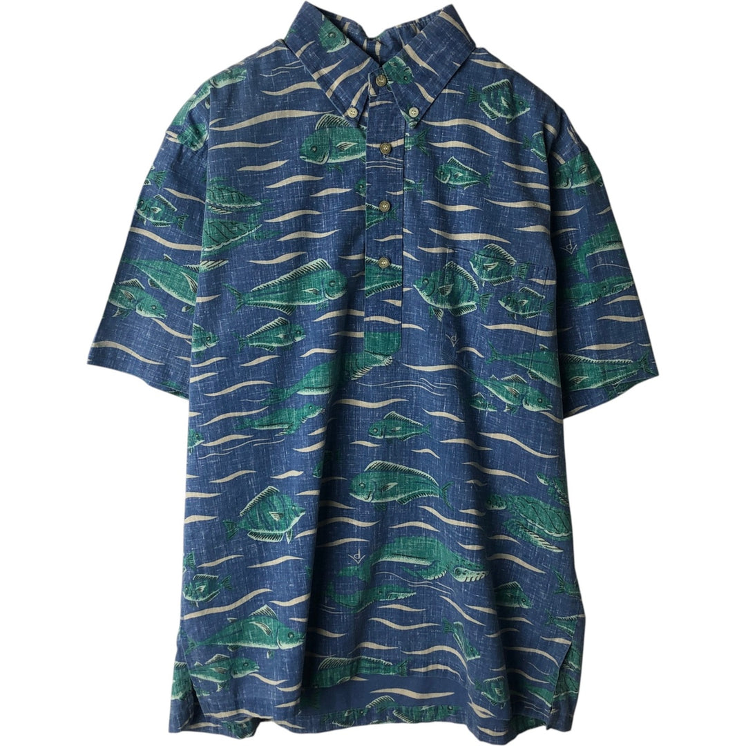 90'S Reyn Spooner DIETRICH VAREZ COLLECTION all-over fish print pullover button-down Aloha shirt boxy shirt cotton blue type Vintage Second Hand