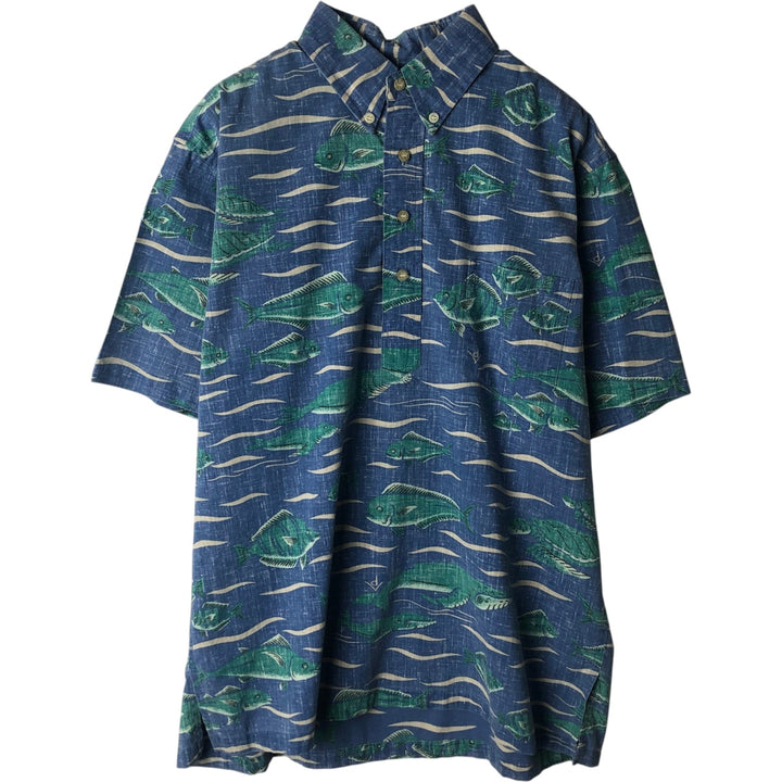 90'S Reyn Spooner DIETRICH VAREZ COLLECTION all-over fish print pullover button-down Aloha shirt boxy shirt cotton blue type Vintage Second Hand