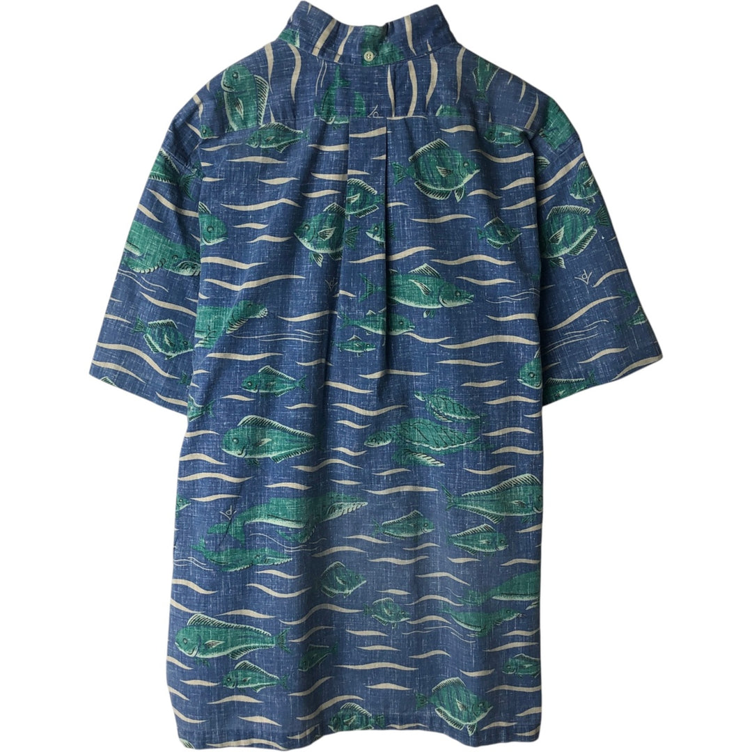 90'S Reyn Spooner DIETRICH VAREZ COLLECTION all-over fish print pullover button-down Aloha shirt boxy shirt cotton blue type Vintage Second Hand