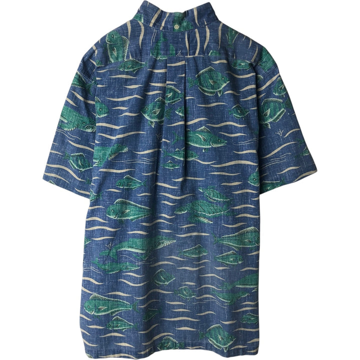 90'S Reyn Spooner DIETRICH VAREZ COLLECTION all-over fish print pullover button-down Aloha shirt boxy shirt cotton blue type Vintage Second Hand