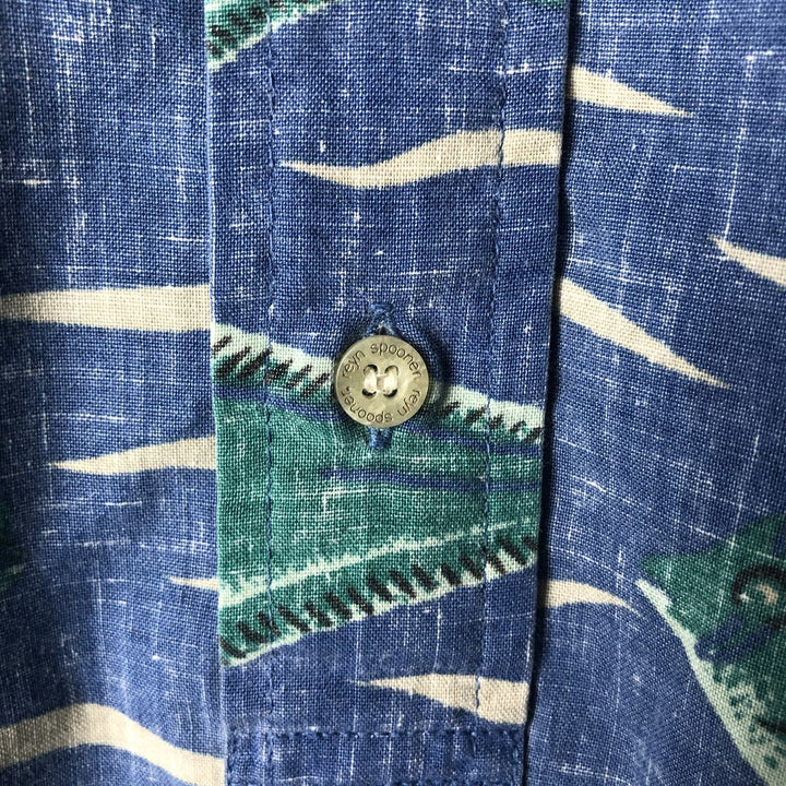 90'S Reyn Spooner DIETRICH VAREZ COLLECTION all-over fish print pullover button-down Aloha shirt boxy shirt cotton blue type Vintage Second Hand