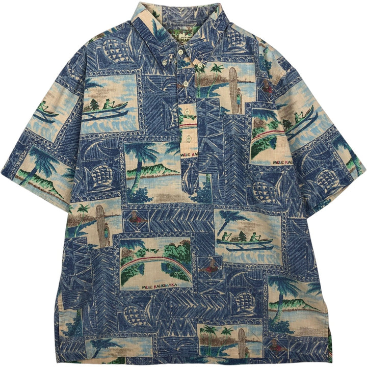90'S Reyn Spooner MELE KALIKIMAKA Christmas Limited Edition All-Over Print Pullover Button-Down Aloha Shirt cotton blue type Vintage Second Hand