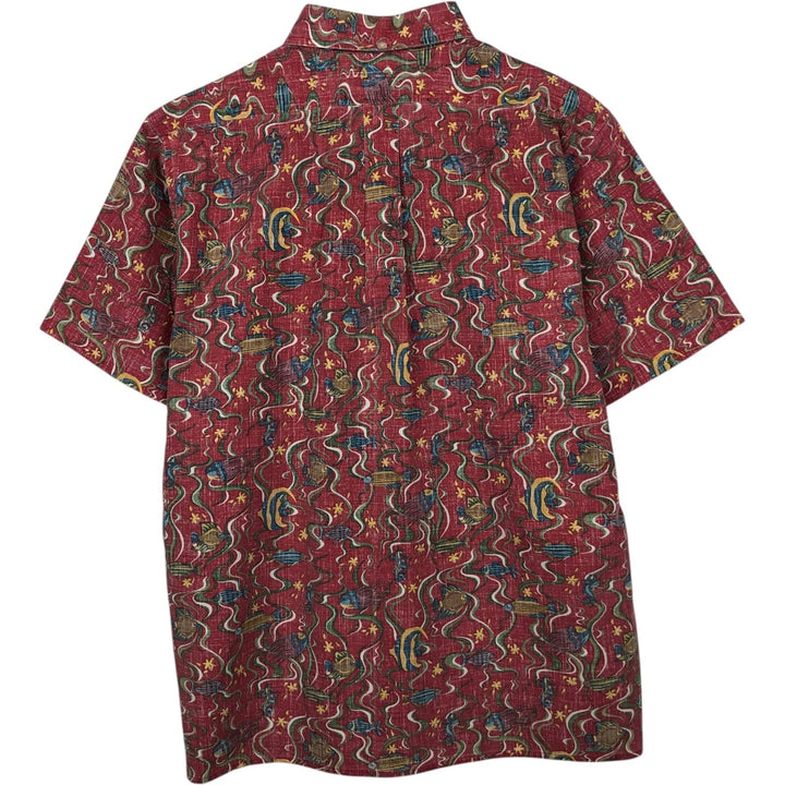 90'S Reyn Spooner Swimsuit Bikini Tag All-over Fish Print Button-down Aloha Shirt Box Shirt Made in USA Men's Size M cotton red type Vintage Second Hand