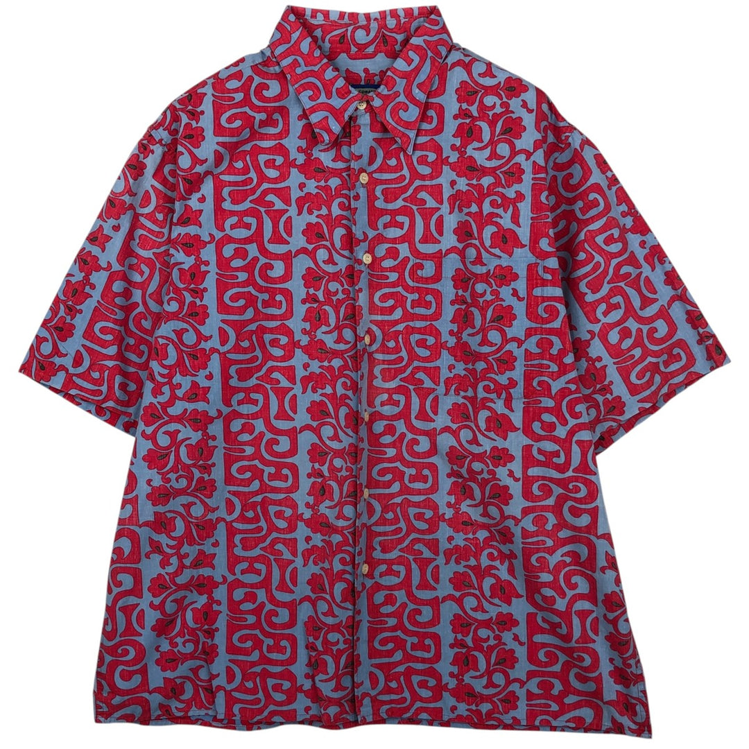 90'S Reyn Spooner Phil Edwards all-over print Hawaiian Aloha shirt, boxy shirt, made in Hawaii, men's size L equivalent. cotton red type Vintage Second Hand
