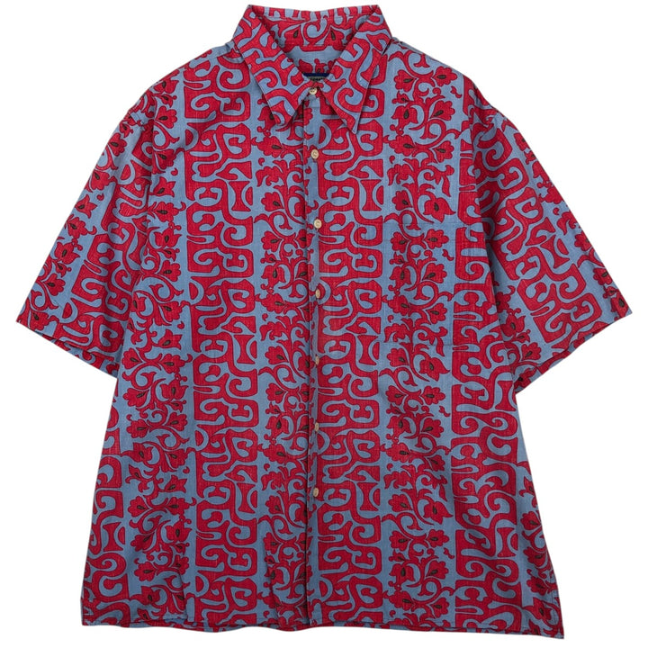 90'S Reyn Spooner Phil Edwards all-over print Hawaiian Aloha shirt, boxy shirt, made in Hawaii, men's size L equivalent. cotton red type Vintage Second Hand