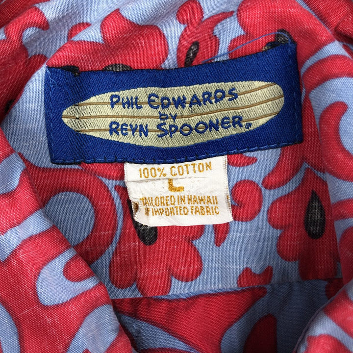 90'S Reyn Spooner Phil Edwards all-over print Hawaiian Aloha shirt, boxy shirt, made in Hawaii, men's size L equivalent. cotton red type Vintage Second Hand
